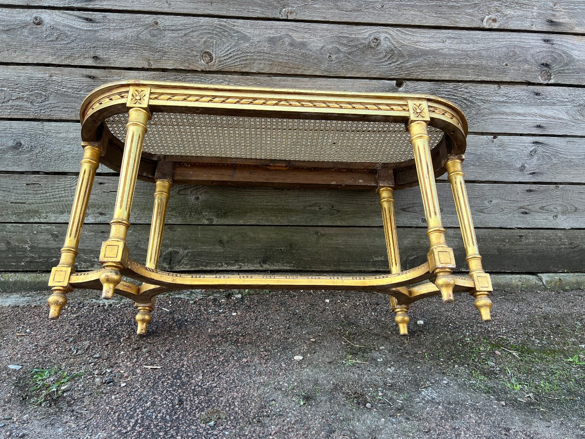 Banquette cannée de Style Louis XVI en bois doré-photo-2