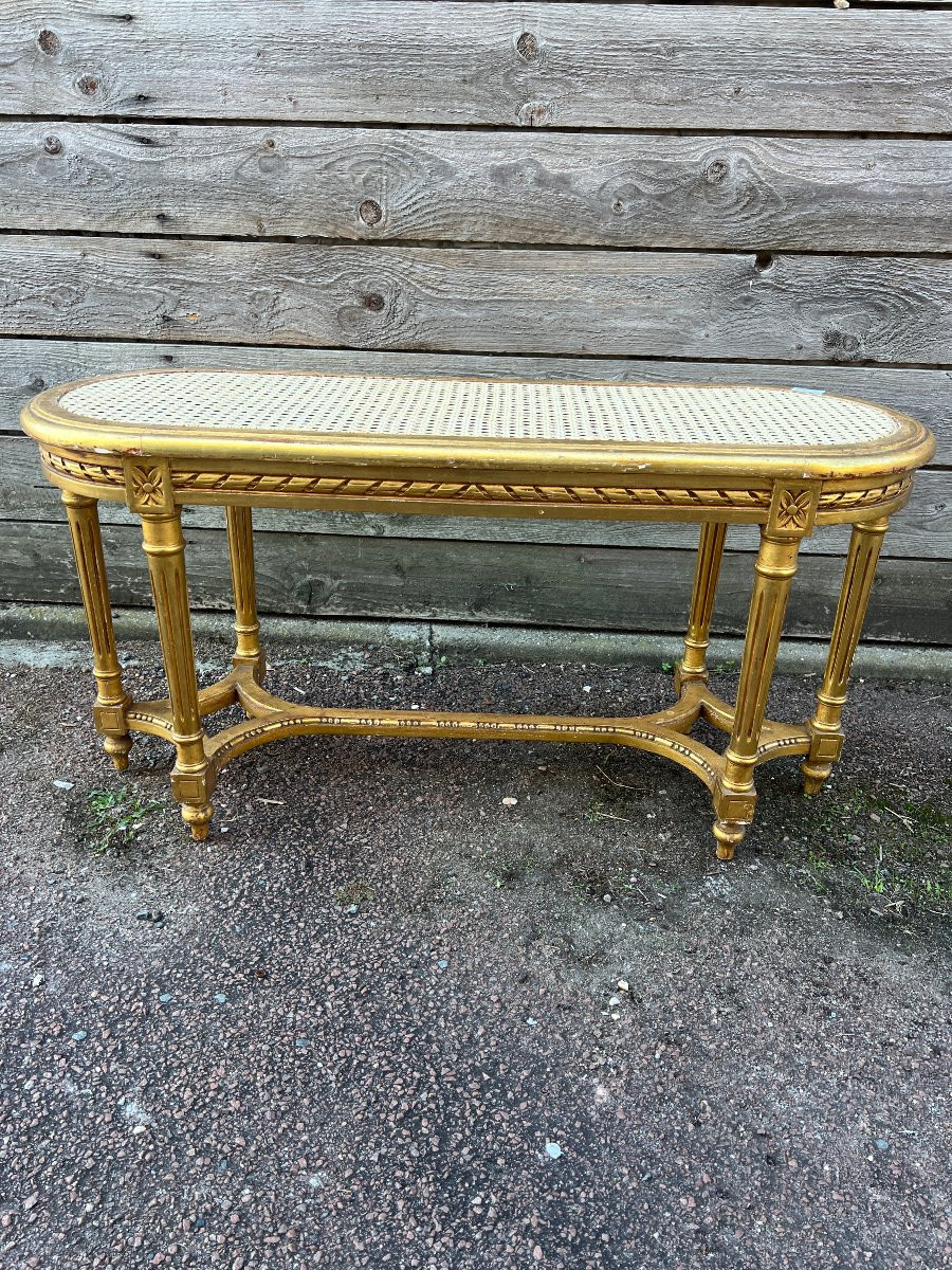 Banquette cannée de Style Louis XVI en bois doré-photo-3