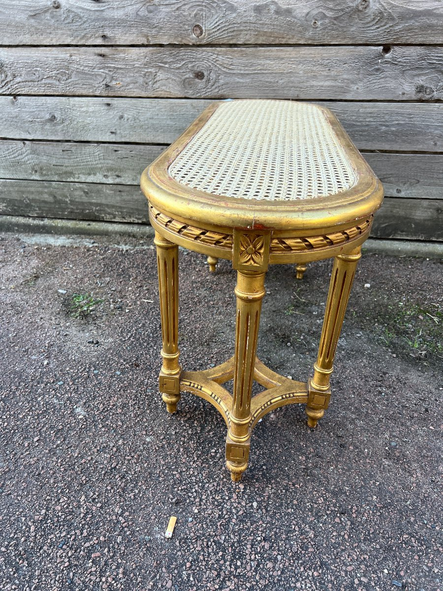 Banquette cannée de Style Louis XVI en bois doré-photo-4