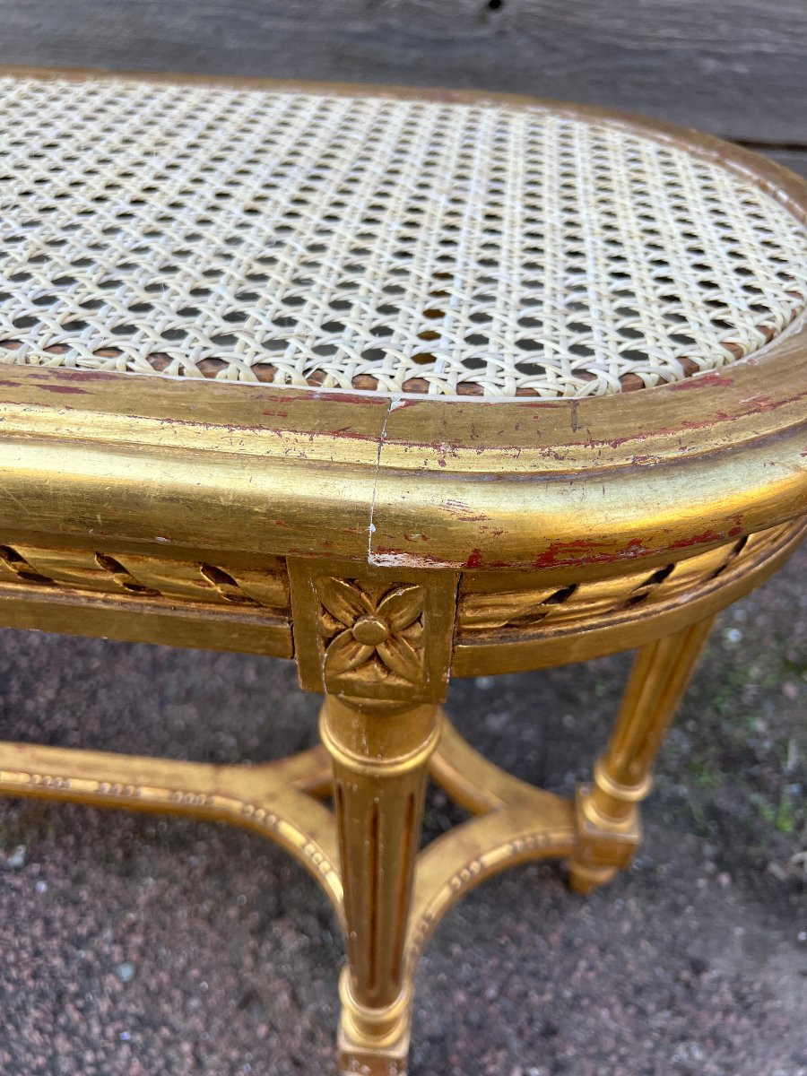 Banquette cannée de Style Louis XVI en bois doré-photo-1