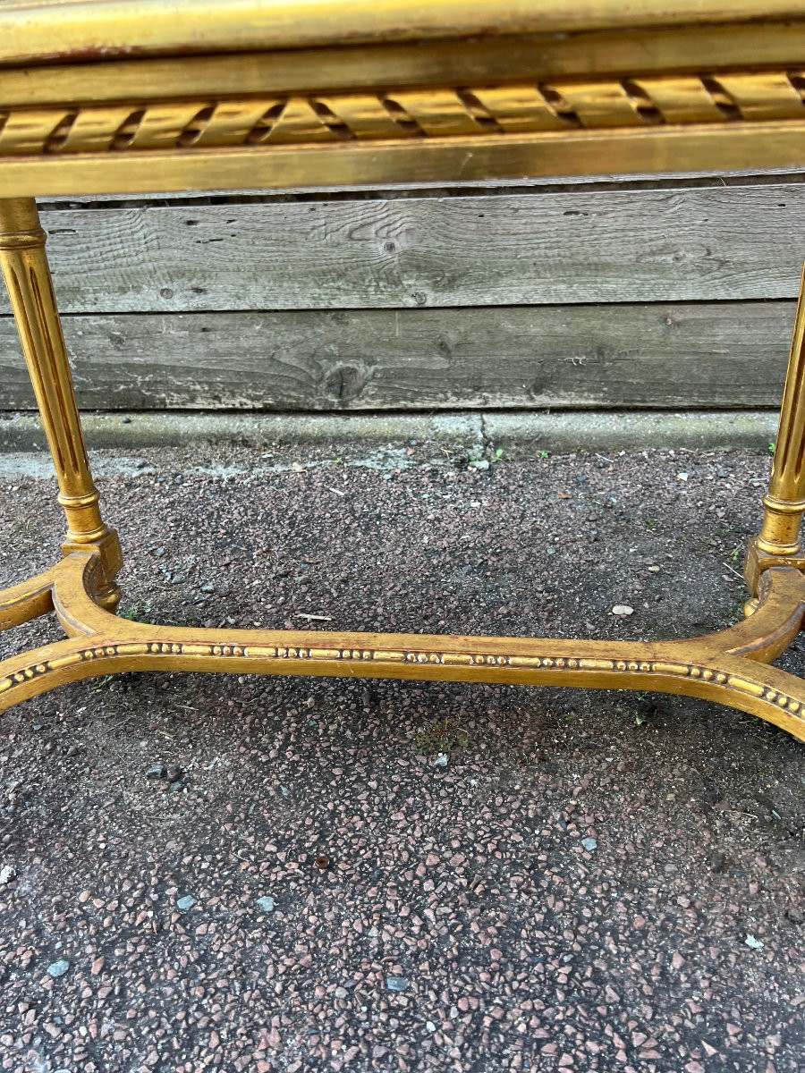 Banquette cannée de Style Louis XVI en bois doré-photo-3