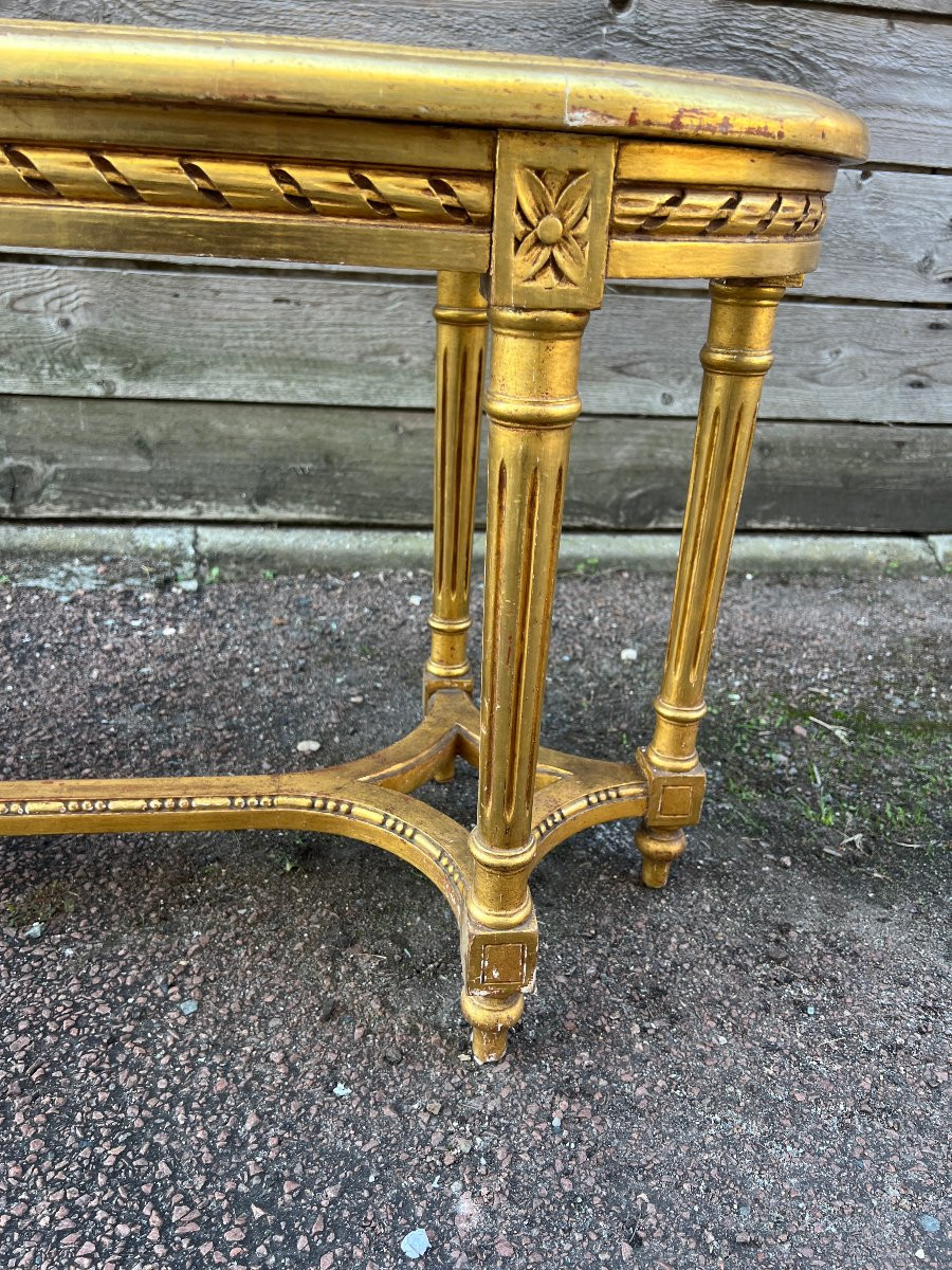 Banquette cannée de Style Louis XVI en bois doré-photo-4