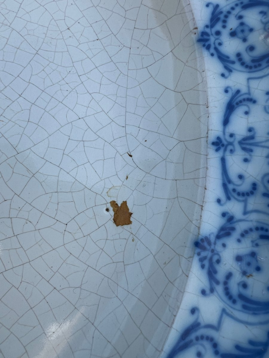 Earthenware Dish With Blue Floral Decoration On A White Background With Scalloped Edges, 18th Century-photo-2