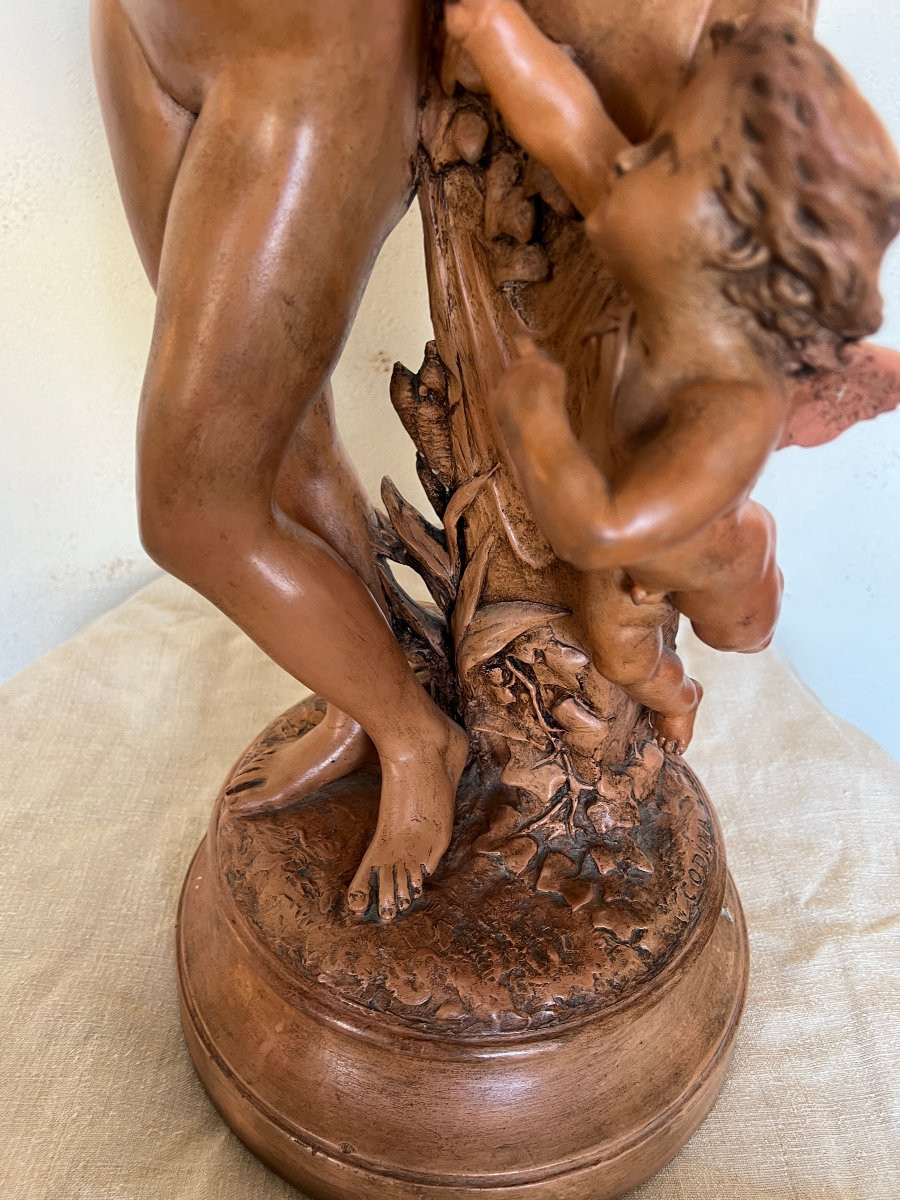 Groupe en Terre Cuite , Vertumne et Pomone , signé Codina -photo-2