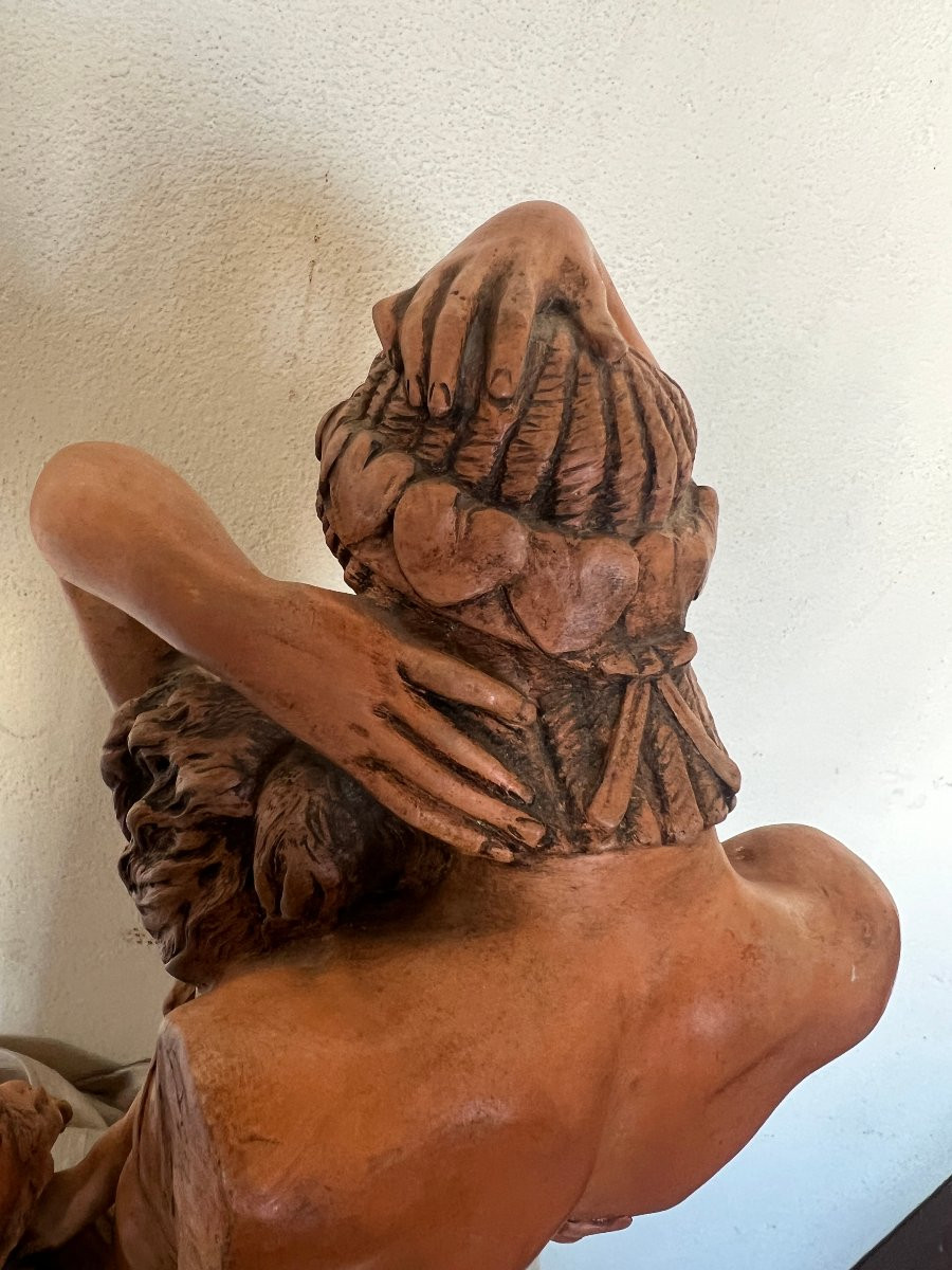 Groupe en Terre Cuite , Vertumne et Pomone , signé Codina -photo-3