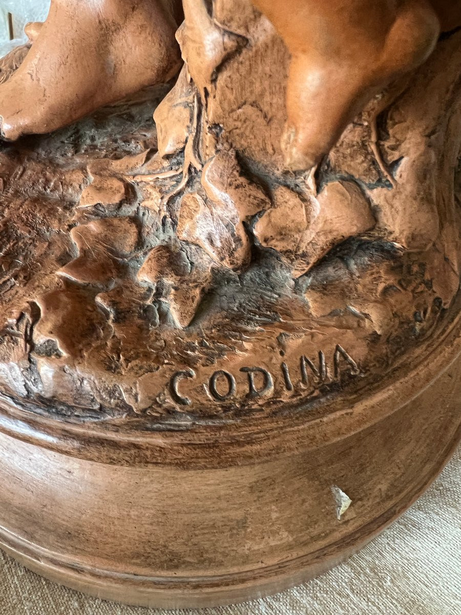 Groupe en Terre Cuite , Vertumne et Pomone , signé Codina -photo-5