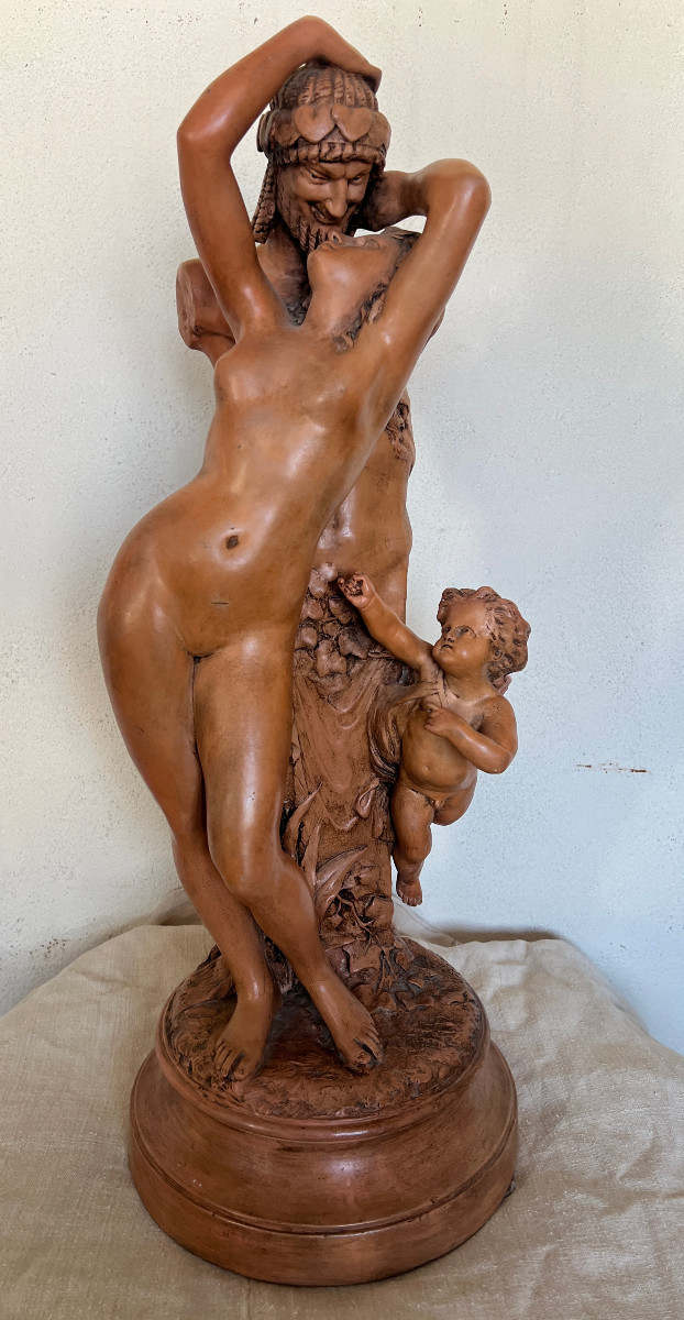 Groupe en Terre Cuite , Vertumne et Pomone , signé Codina 