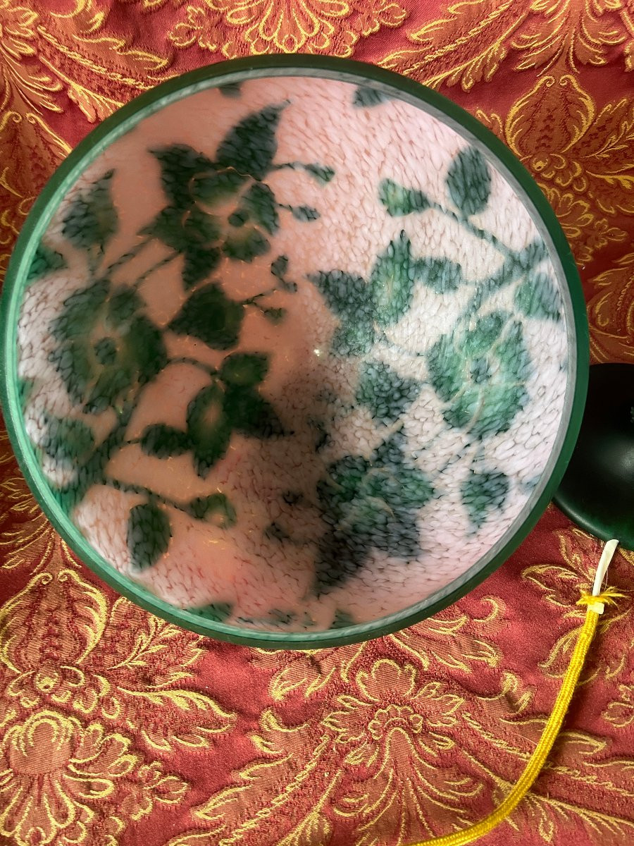 Lampe Champignon, décor floral vert dégagé à l'acide, Vianne, XX S-photo-3