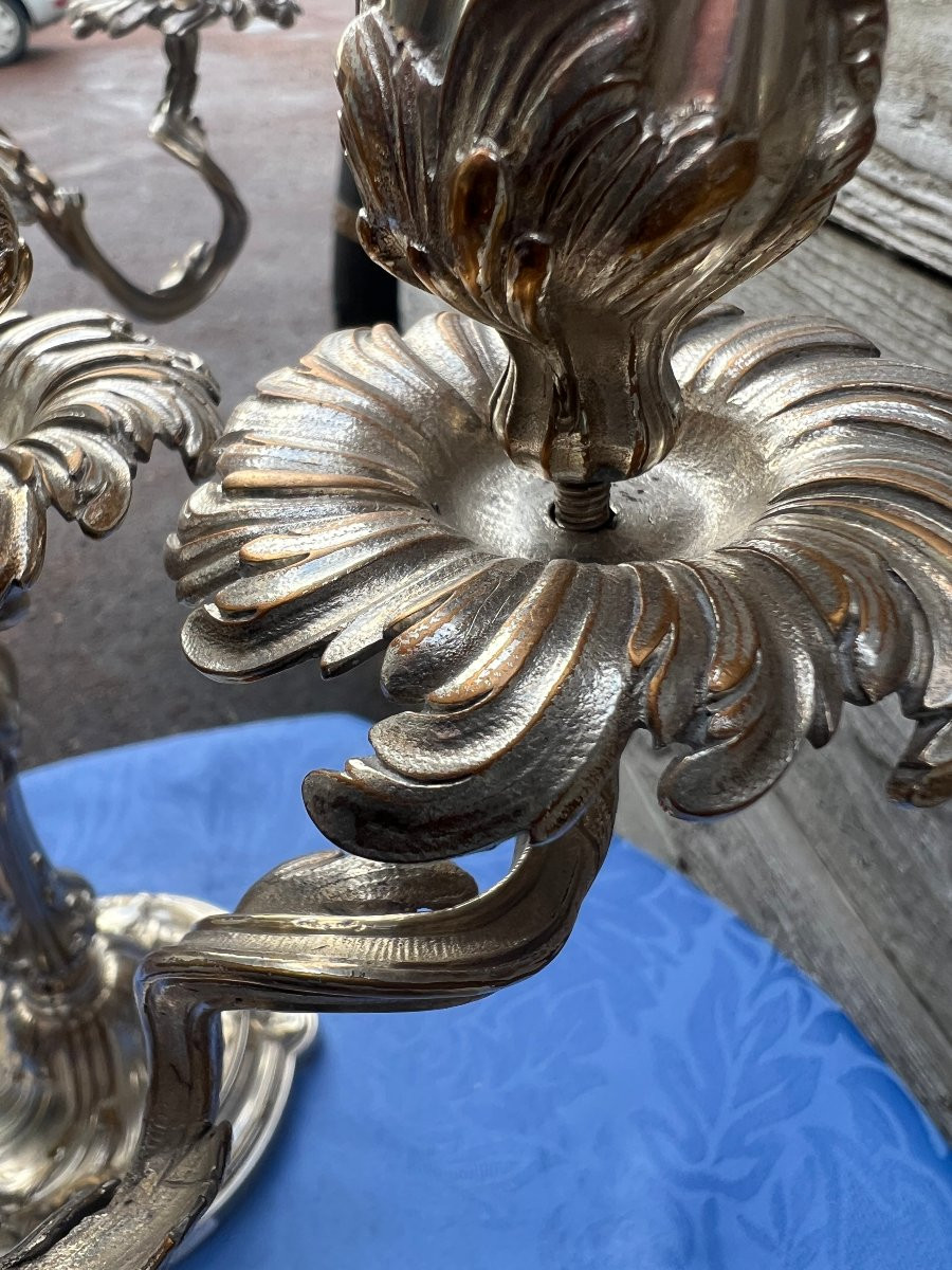 Paire de candélabres en bronze argenté  Style Louis XV-Rocaille , Boin Taburet Paris-photo-1