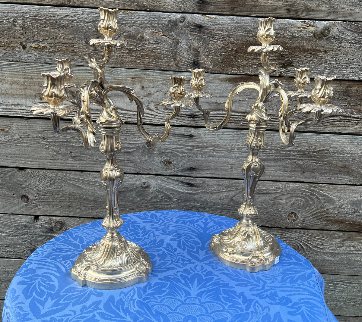Paire de candélabres en bronze argenté  Style Louis XV-Rocaille , Boin Taburet Paris