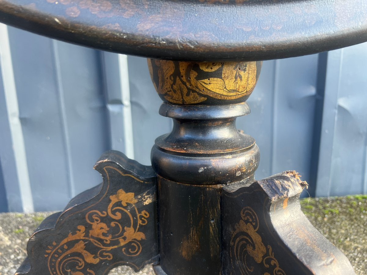 Guéridon ,bois noirci, décor au chinois-photo-2