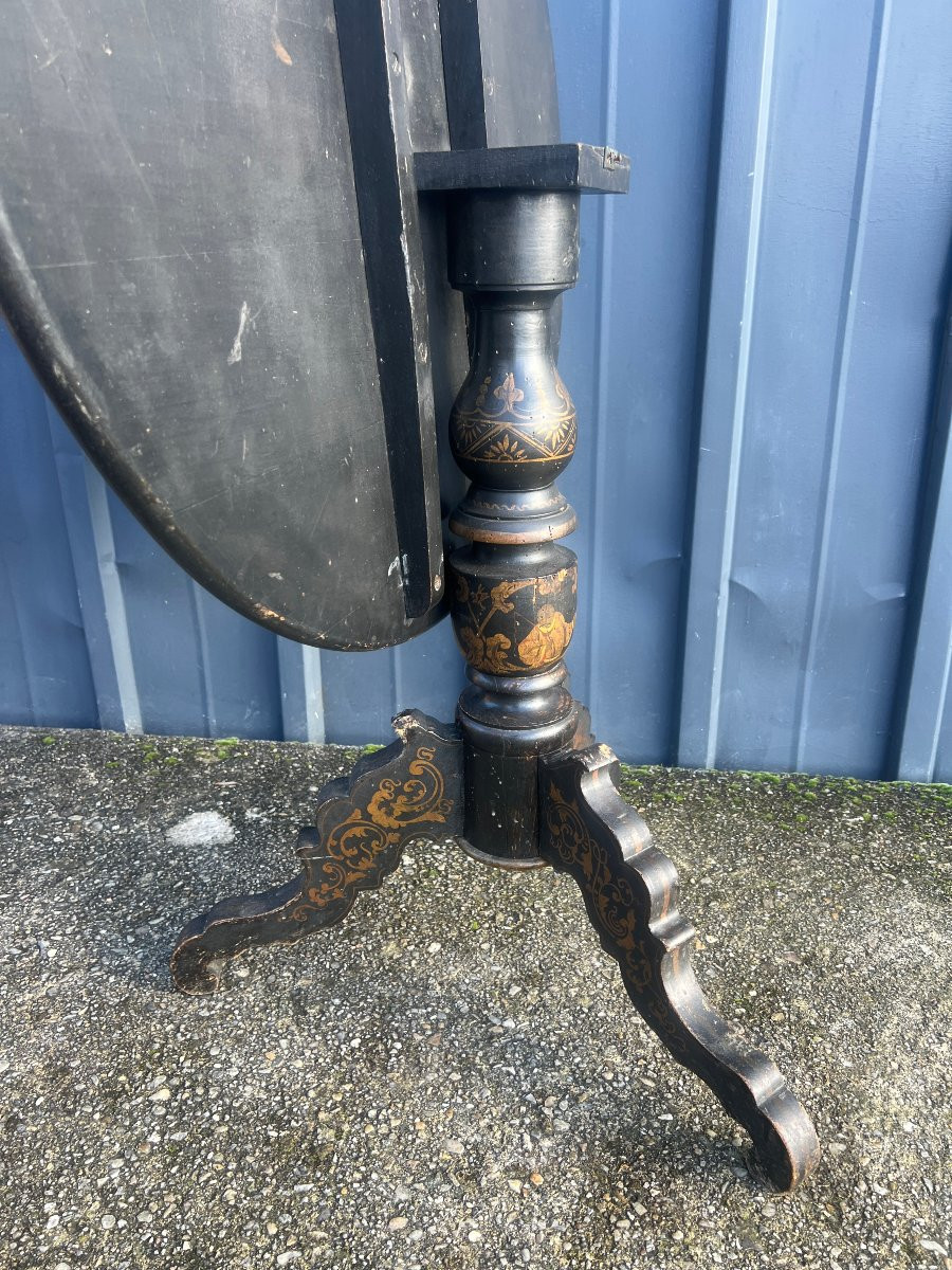 Guéridon ,bois noirci, décor au chinois-photo-3