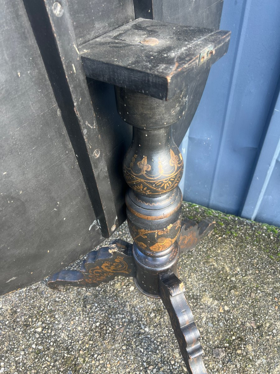 Guéridon ,bois noirci, décor au chinois-photo-4