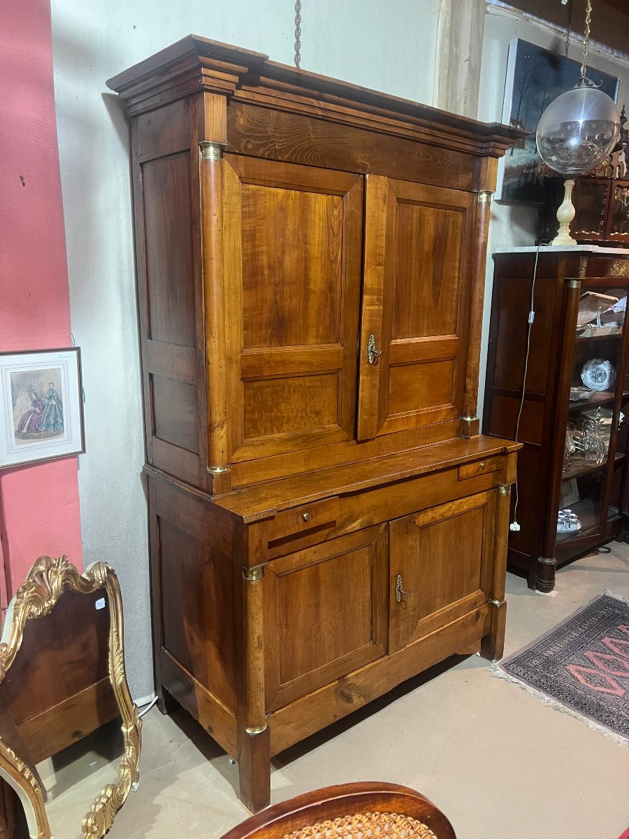 Buffet Deux Corps en Noyer, Style Empire, 1/2 colonnes.-photo-3