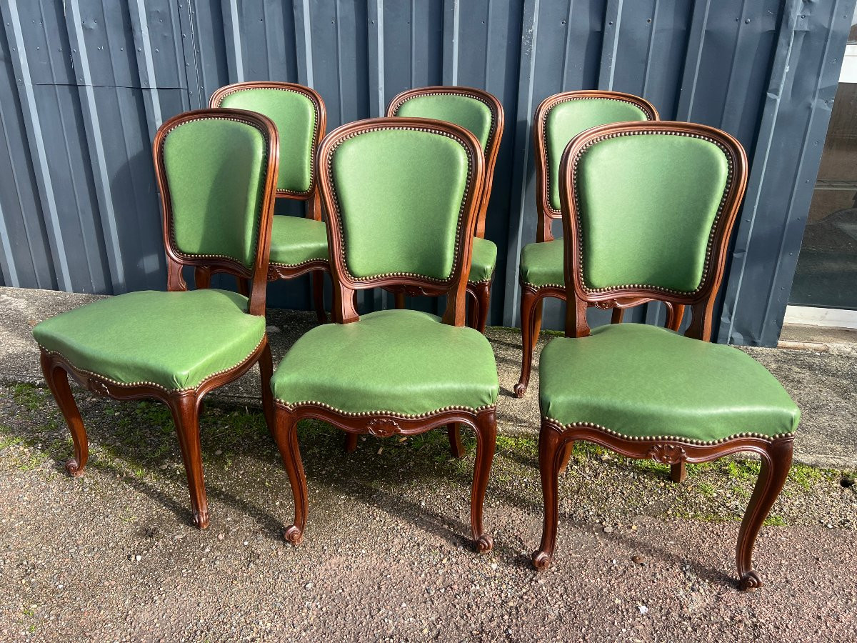 6 chaises au modèle , de style louis XV , bois naturel, teinté noyer-photo-2