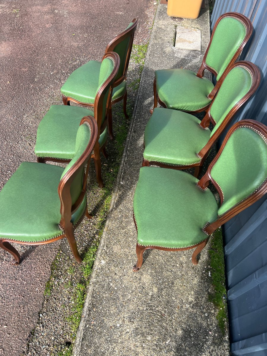 6 chaises au modèle , de style louis XV , bois naturel, teinté noyer-photo-3
