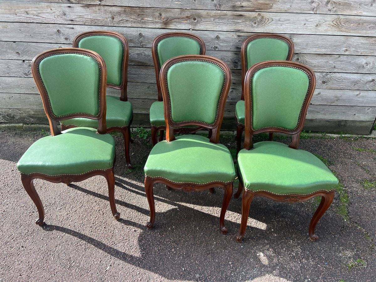 6 chaises au modèle , de style louis XV , bois naturel, teinté noyer-photo-5