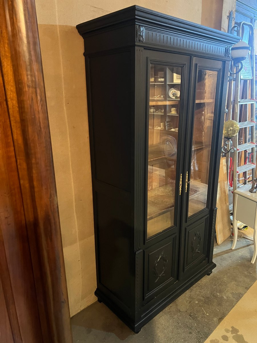 Bibliothèque 2 portes , fin XIX Siècle, laquée en noir-photo-3