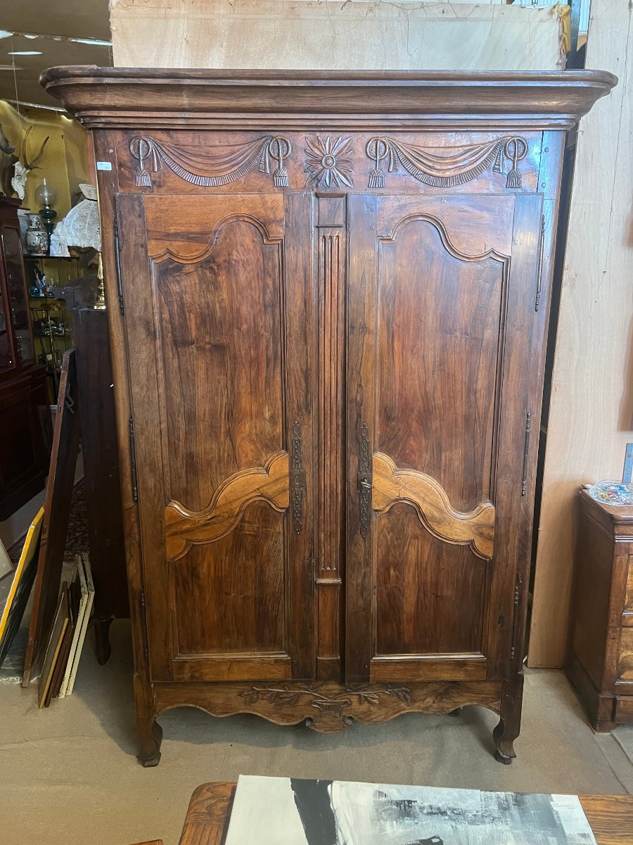 Armoire lingère à deux portes de Style Louis XV en noyer-photo-2