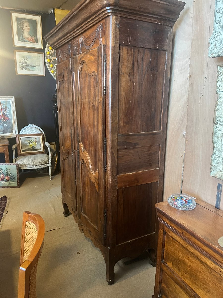 Armoire lingère à deux portes de Style Louis XV en noyer-photo-3