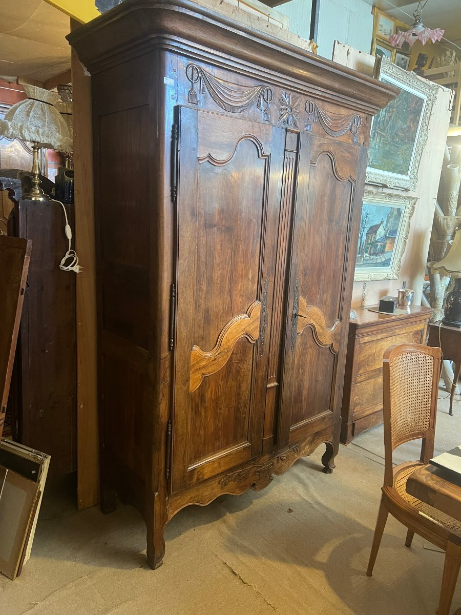 Armoire lingère à deux portes de Style Louis XV en noyer-photo-4