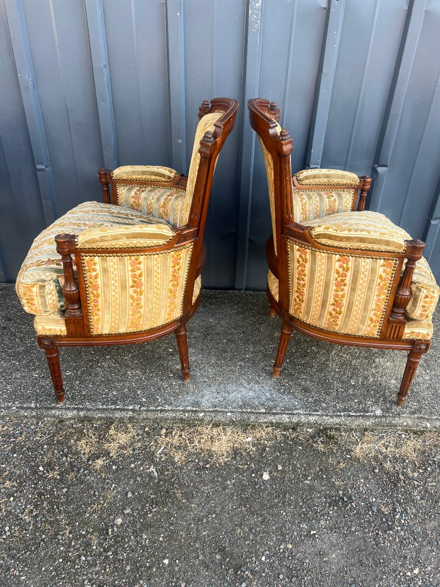 Pair Of Louis XVI Style Bergère Armchairs, Natural Wood-photo-2