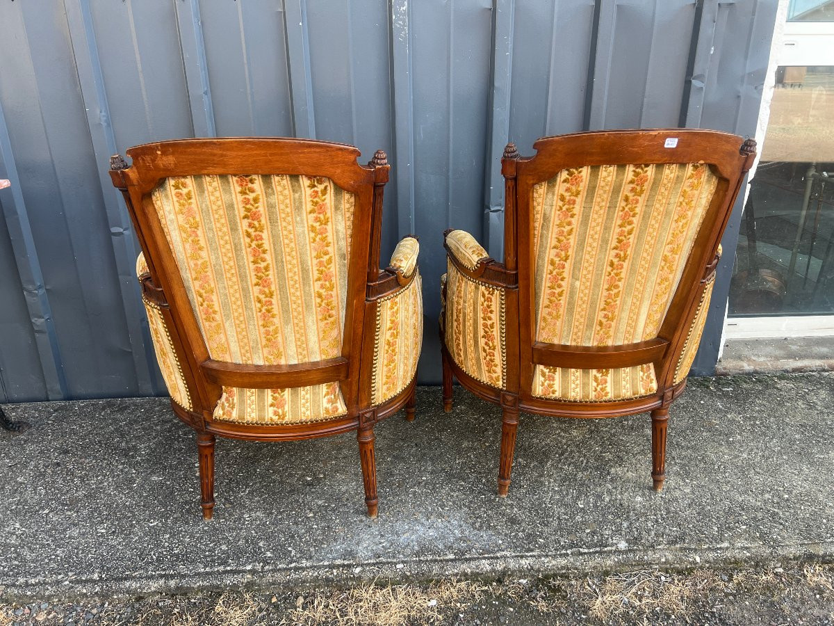 Pair Of Louis XVI Style Bergère Armchairs, Natural Wood-photo-3