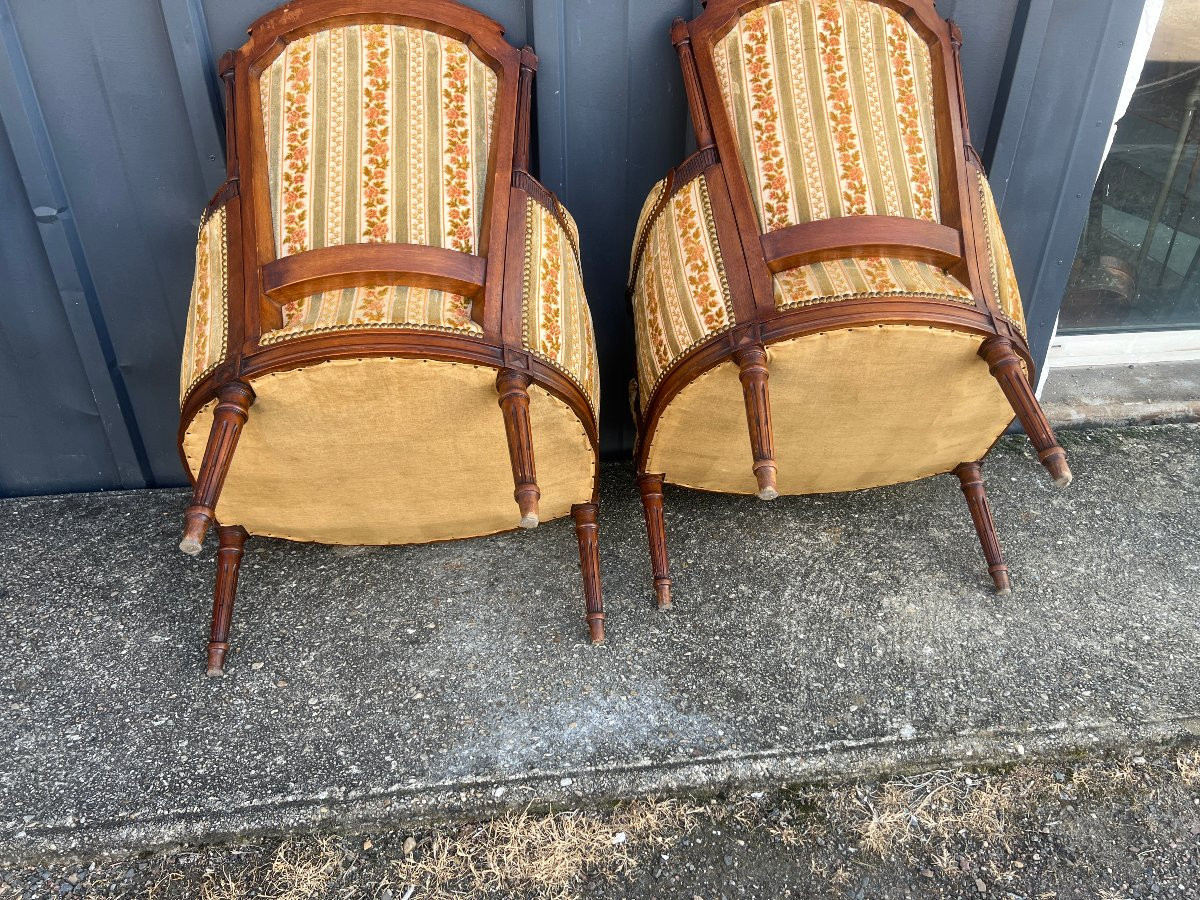Pair Of Louis XVI Style Bergère Armchairs, Natural Wood-photo-5