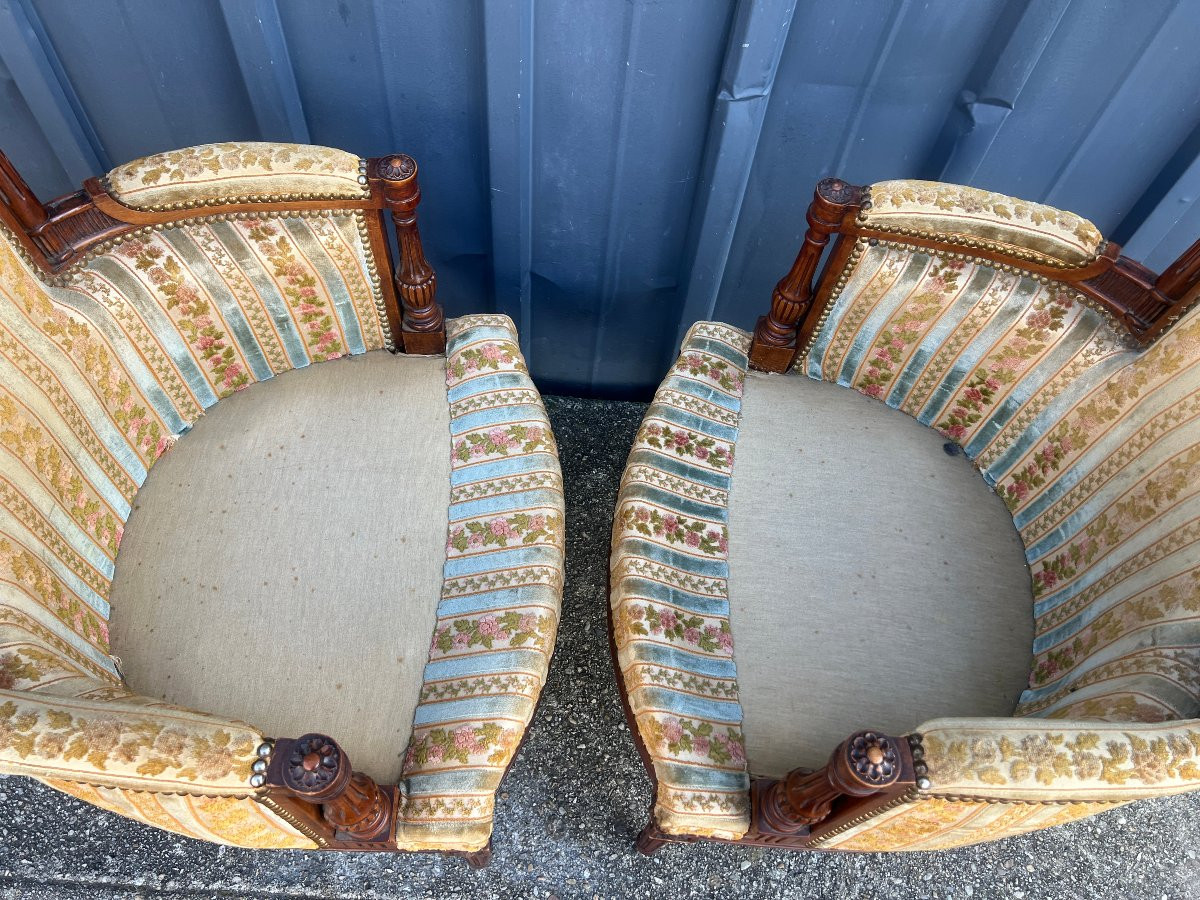 Pair Of Louis XVI Style Bergère Armchairs, Natural Wood-photo-6