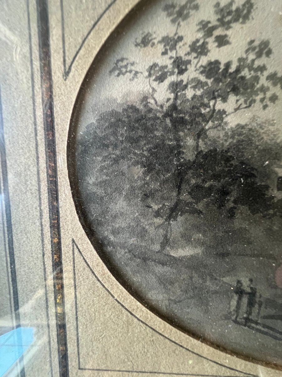 Petit Tableau Paysage de Wissant  , lavis encadré-photo-3