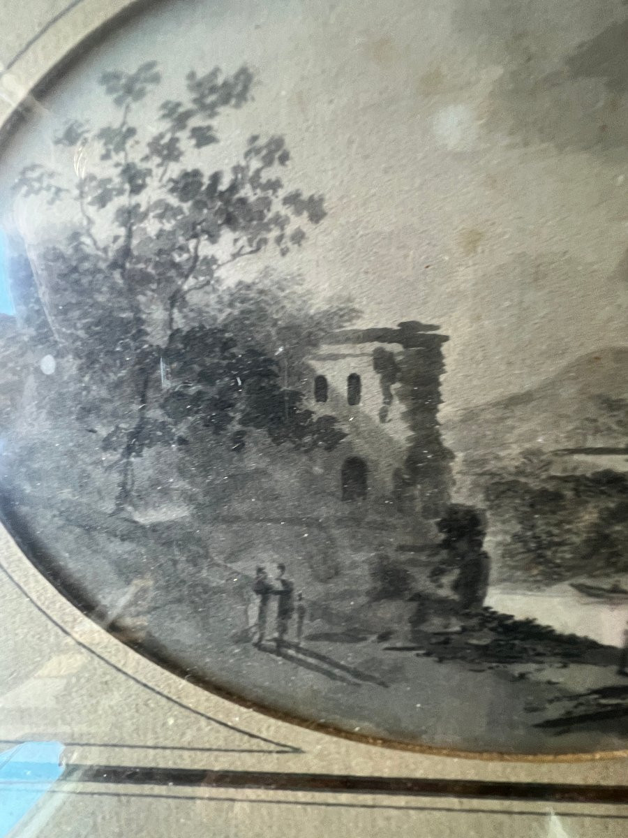 Petit Tableau Paysage de Wissant  , lavis encadré-photo-4