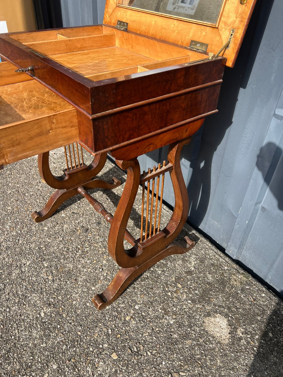 Mahogany Book Table, Lyre Model, Napoleon III Period-photo-2