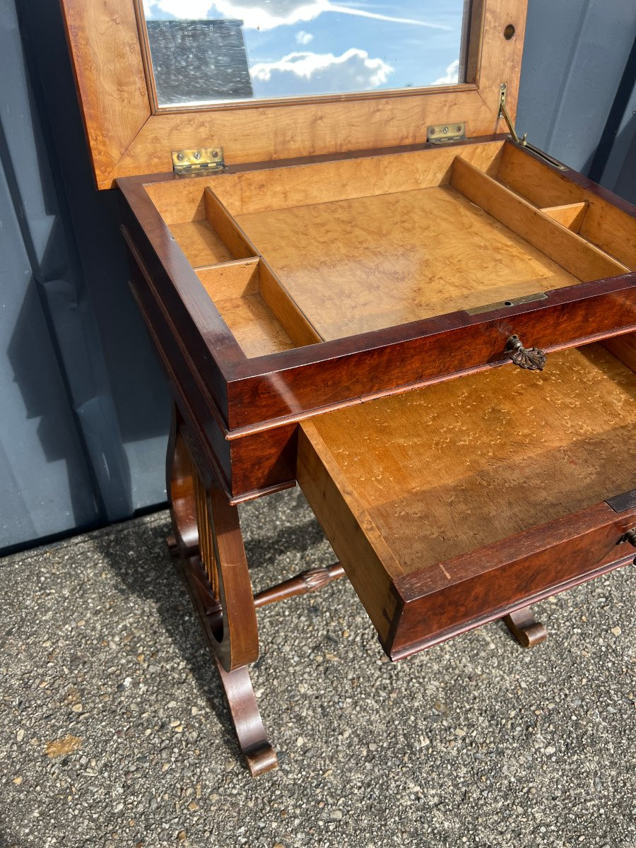 Mahogany Book Table, Lyre Model, Napoleon III Period-photo-4