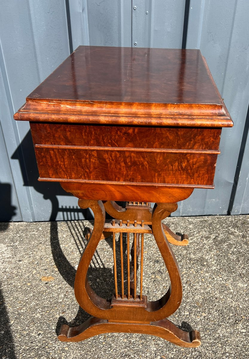 Mahogany Book Table, Lyre Model, Napoleon III Period-photo-2