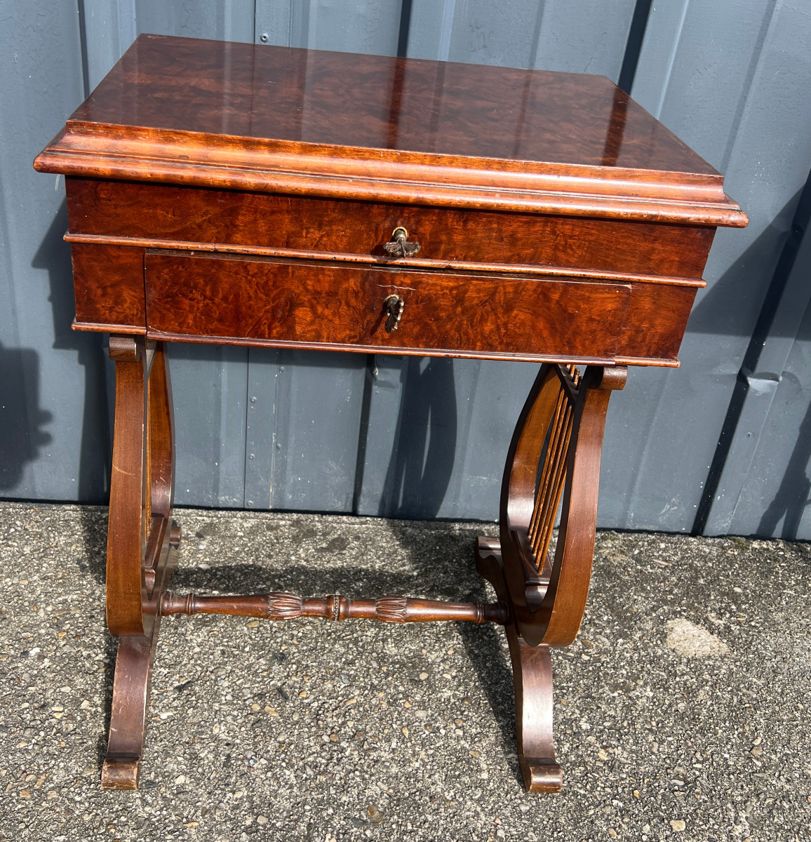 Mahogany Book Table, Lyre Model, Napoleon III Period-photo-3