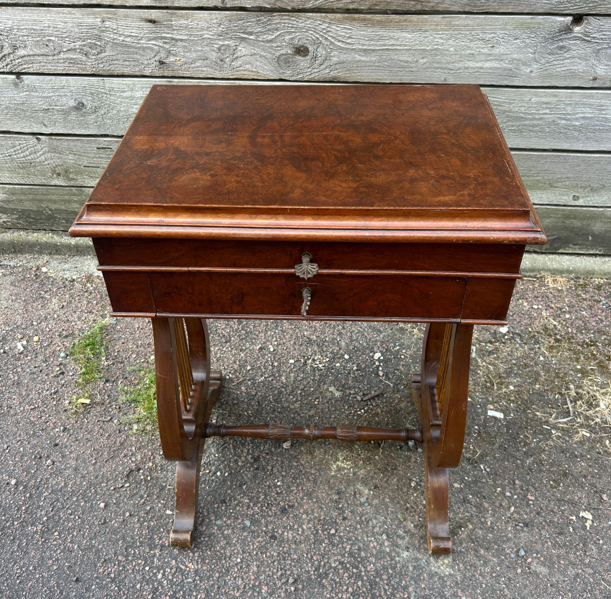 Mahogany Book Table, Lyre Model, Napoleon III Period