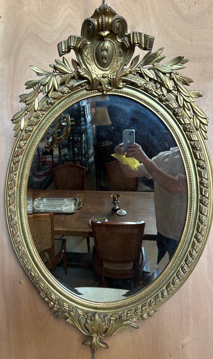 Miroir doré ovale Napoléon III