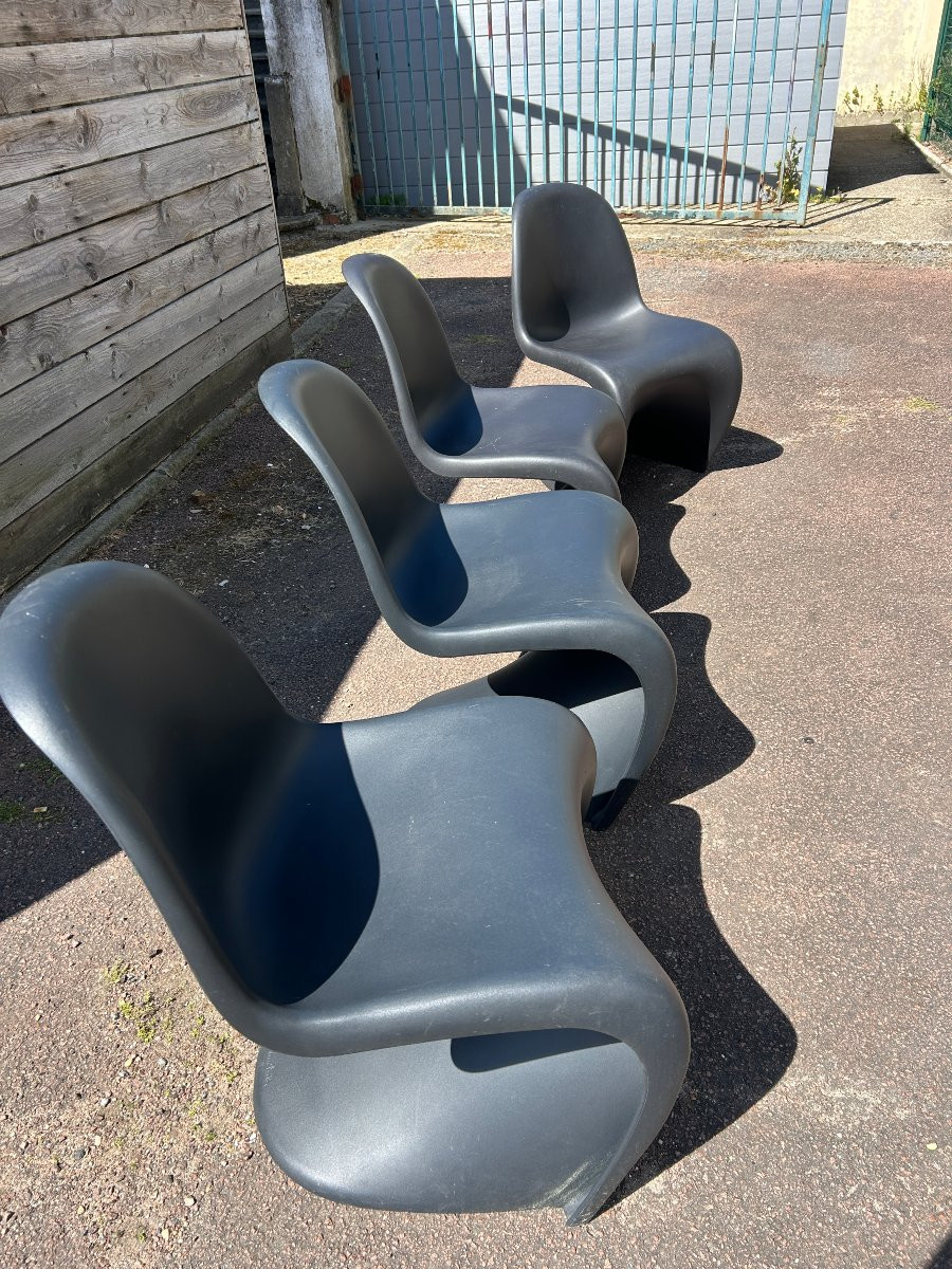 Série de 4 chaises Verner Panton Vitra noires-photo-2