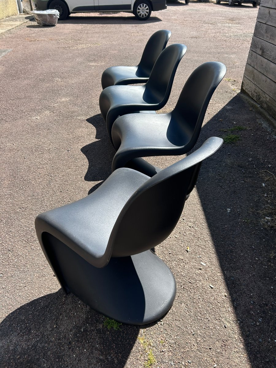 Série de 4 chaises Verner Panton Vitra noires-photo-3