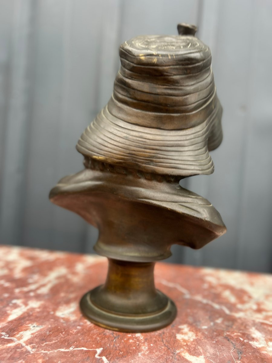 Bust Of A Young Girl With A Hat. Bronze-photo-1