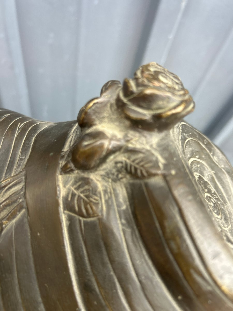 Bust Of A Young Girl With A Hat. Bronze-photo-3