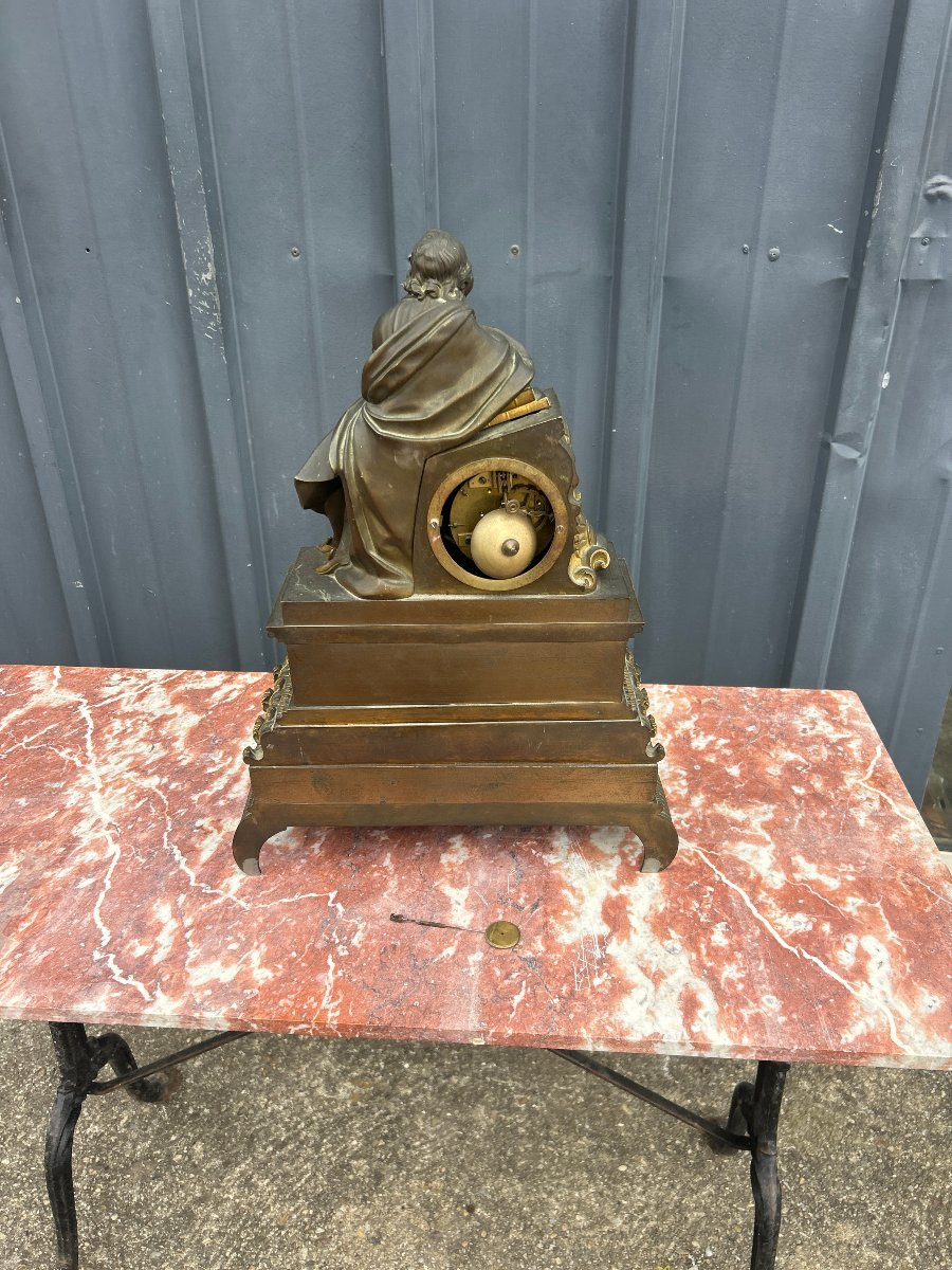 Pendule en bronze à l'écrivain , Epoque Louis Philippe-photo-5