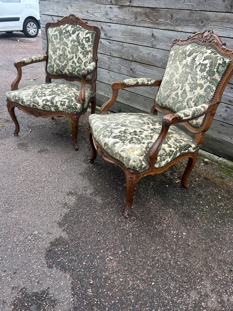 Pair Of Louis XV Style Armchairs, Queen Backrest-photo-2
