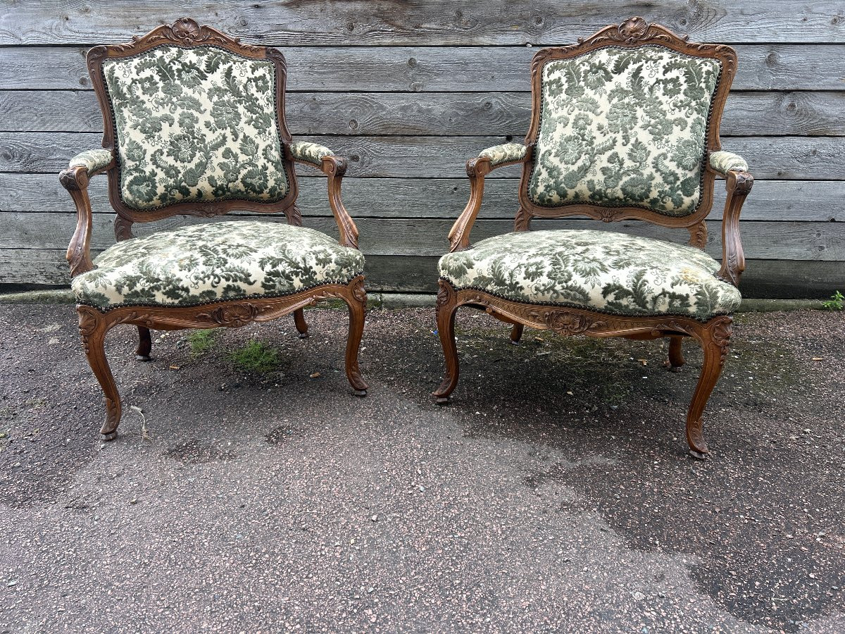 Pair Of Louis XV Style Armchairs, Queen Backrest-photo-3