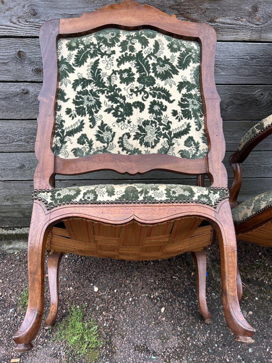 Pair Of Louis XV Style Armchairs, Queen Backrest-photo-2