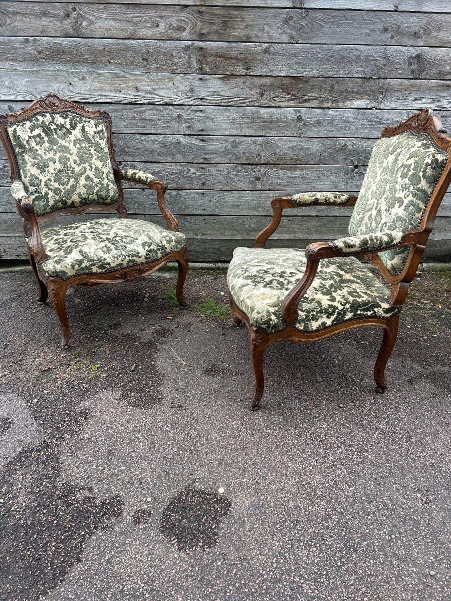 Pair Of Louis XV Style Armchairs, Queen Backrest-photo-4