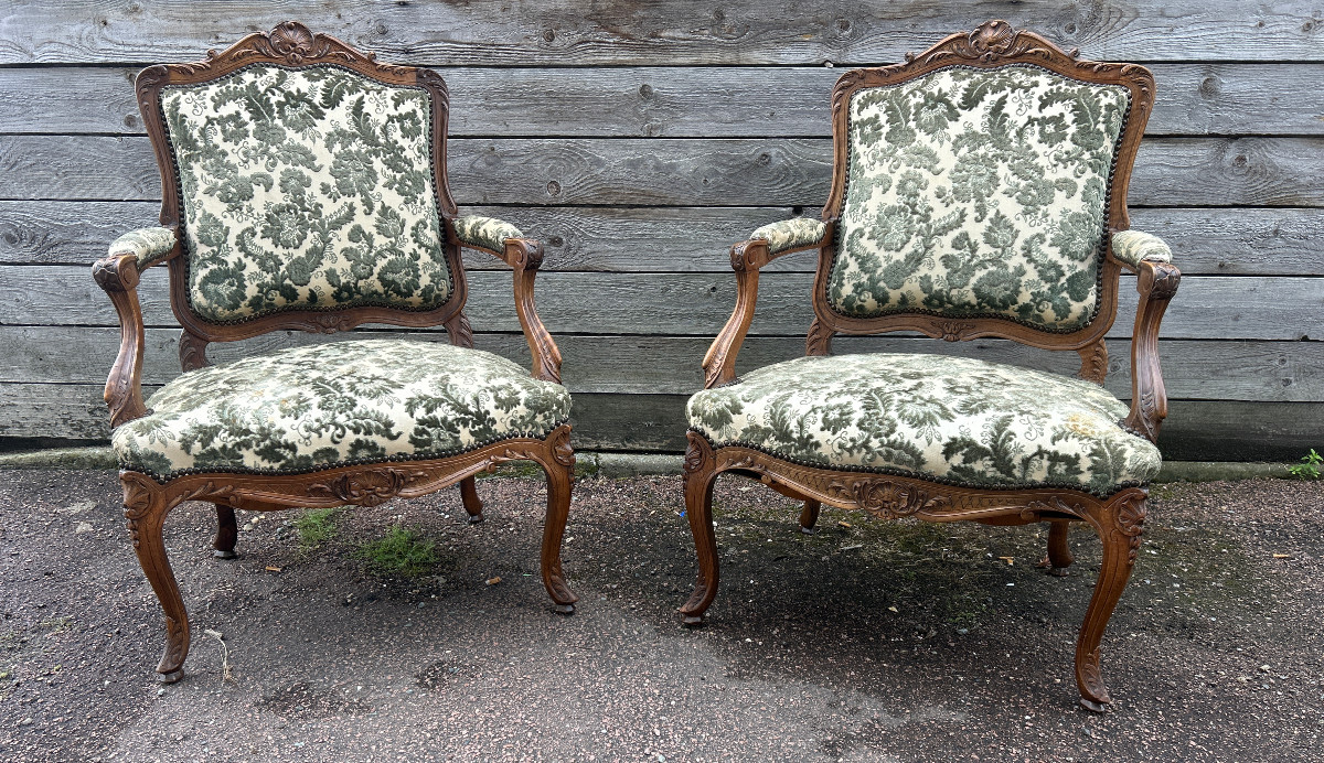 Pair Of Louis XV Style Armchairs, Queen Backrest