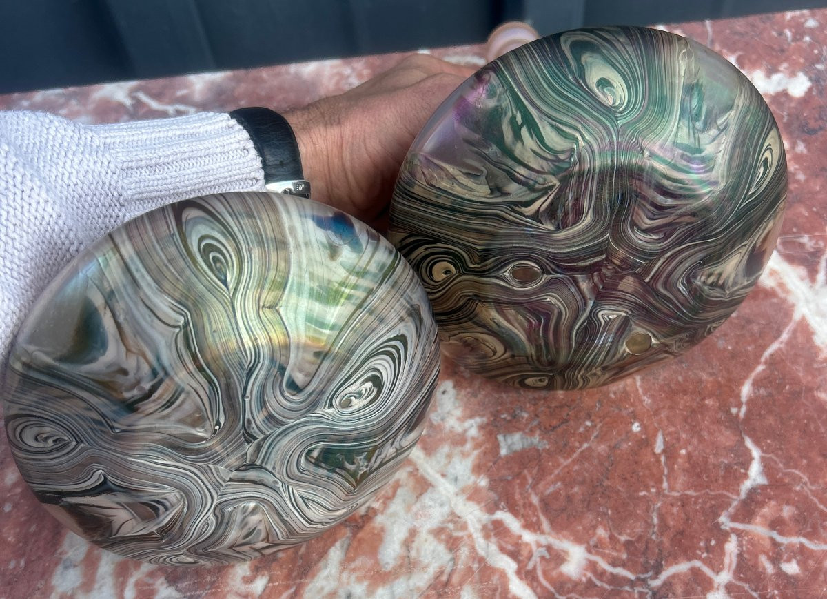 Pair Of Iridescent Glass Vases Attributed To Wilhem Kralik. Art Nouveau Period.-photo-2