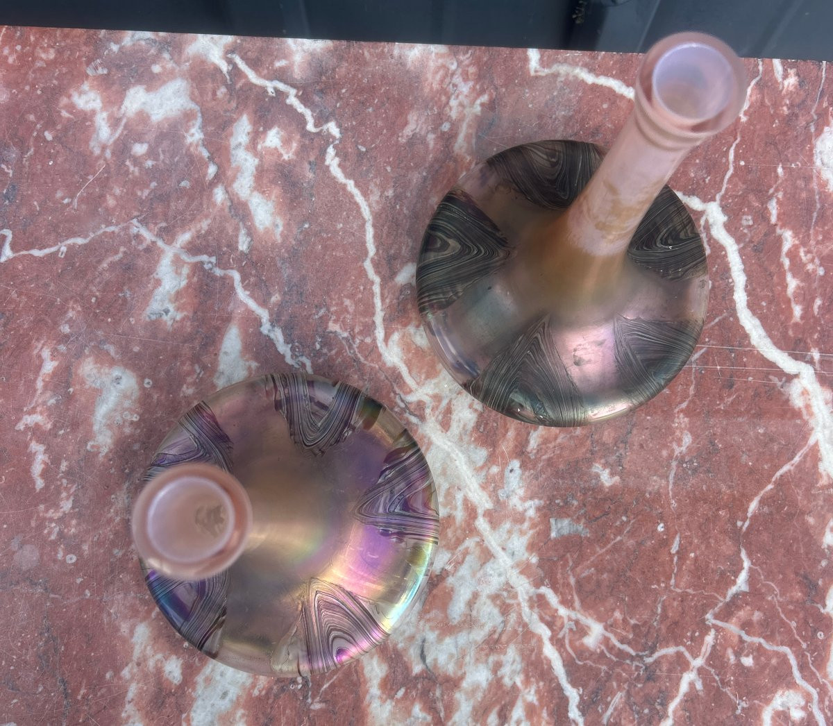 Pair Of Iridescent Glass Vases Attributed To Wilhem Kralik. Art Nouveau Period.-photo-4