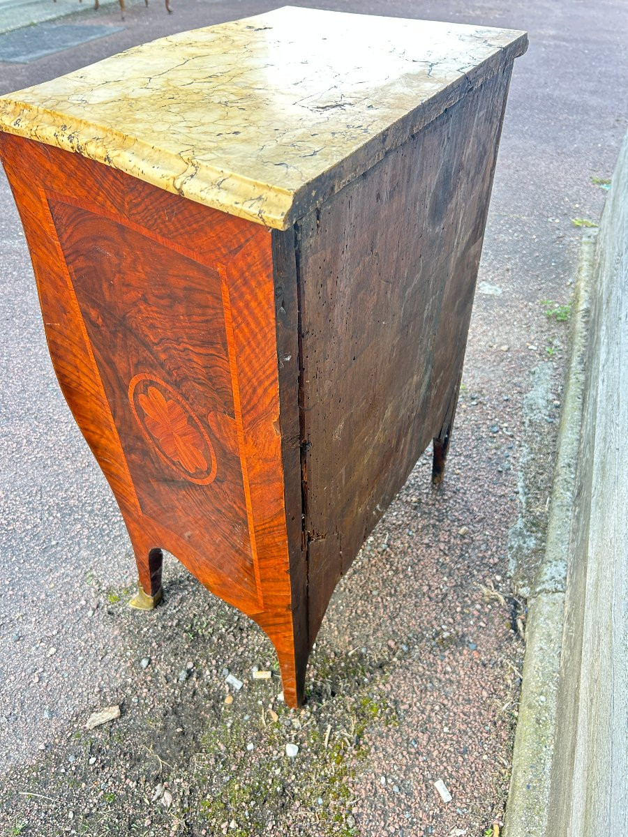 Curved Inlaid Chest Of Drawers, 3 Drawers, Breche Marble Top-photo-2